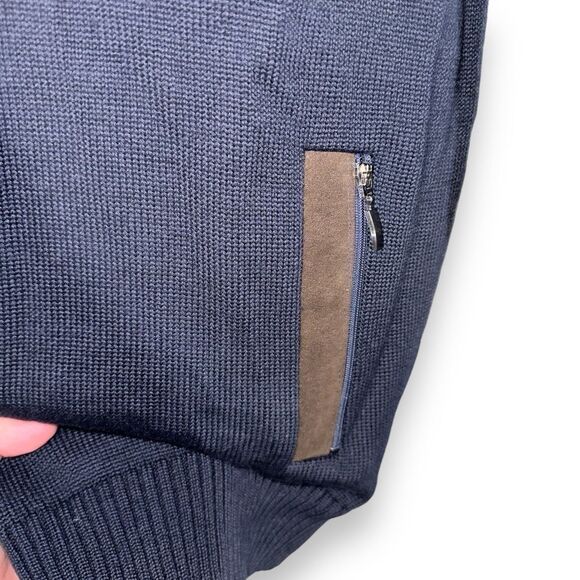 Montechiaro Navy Wool & Brown Suede Full-Zip Sweater Men’s Sz L 52 - Picture 7 of 11